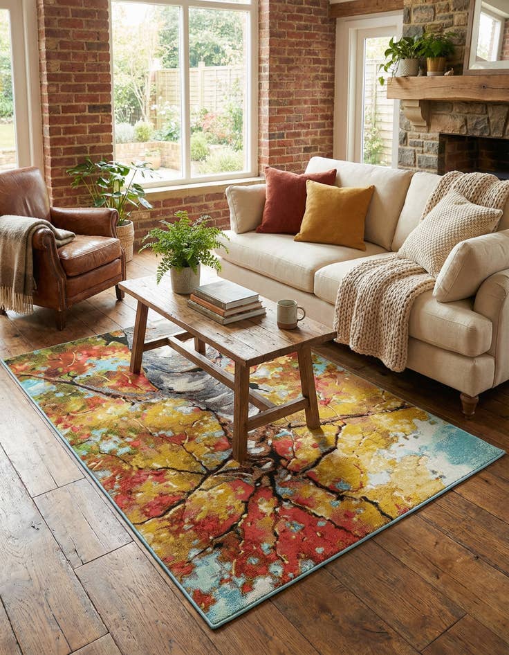 Detail image of  4' 1 x 6' 1  Washable Botanical Indoor / Outdoor Rug
