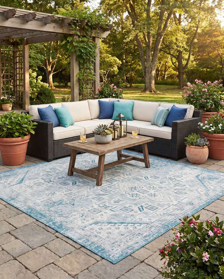 10' x 10' Easy-Clean Aztec Indoor / Outdoor Square Rug