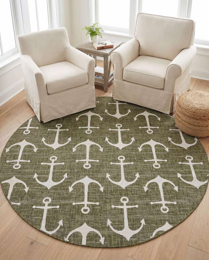 7' 10 x 7' 10 Easy-Clean Coastal Indoor / Outdoor Round Rug