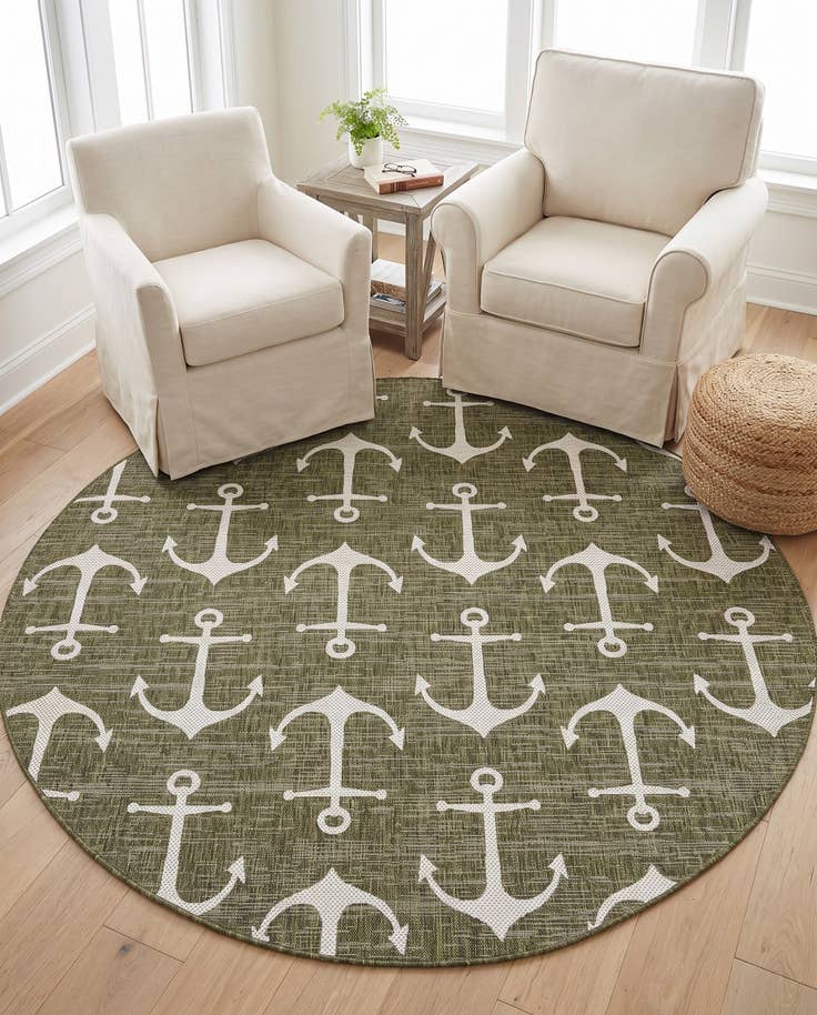 Detail image of 7' 10 x 7' 10 Easy-Clean Coastal Indoor / Outdoor Round Rug