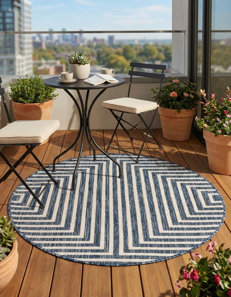 Detail image of 3' x 3' Easy-Clean Modern Indoor / Outdoor Round Rug