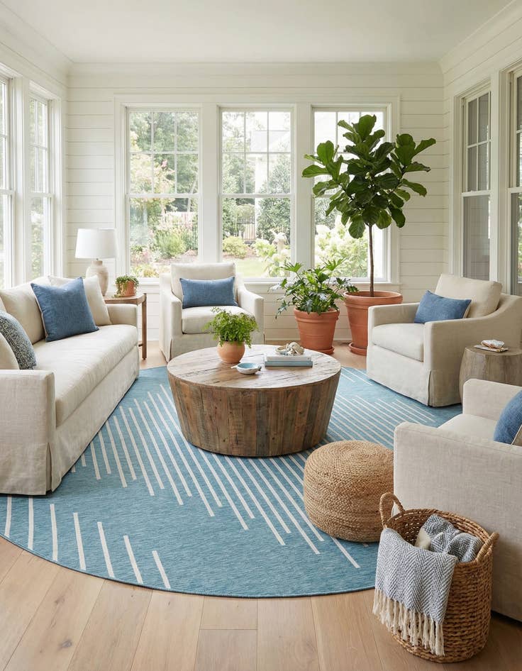 Detail image of 13' x 13'  Washable Modern Indoor / Outdoor Round Rug