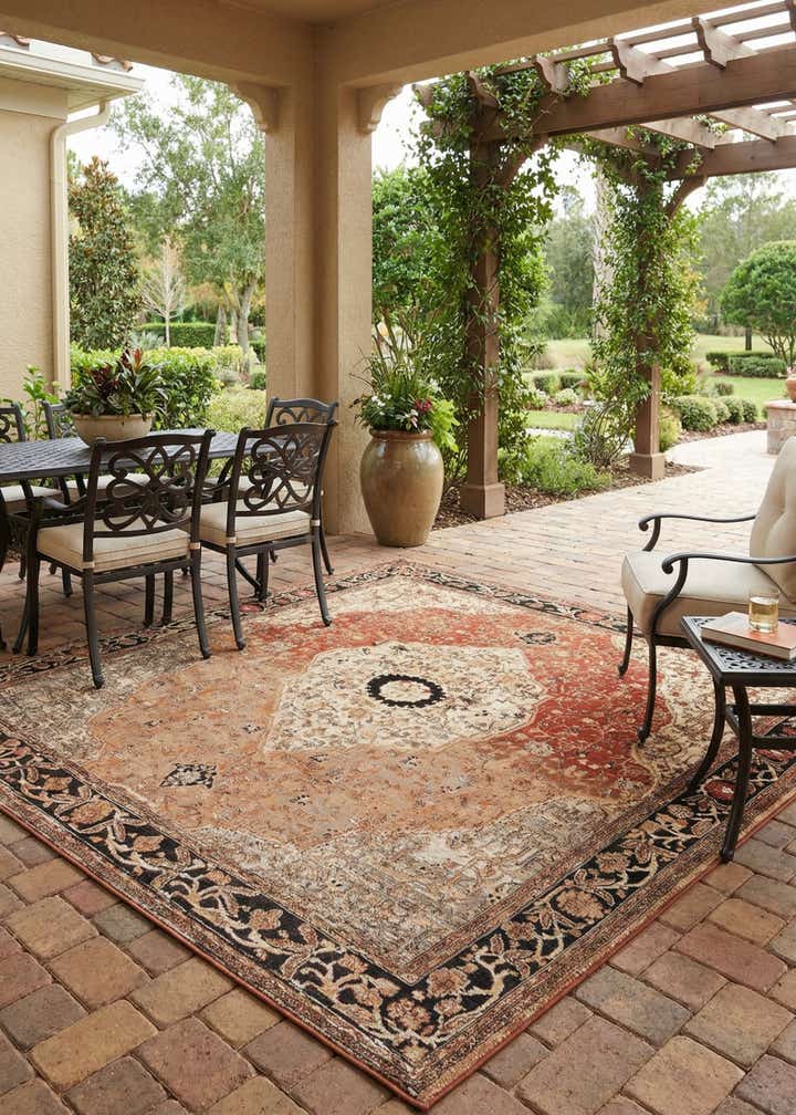 10' x 10' Easy-Clean Traditional Indoor / Outdoor Square Rug