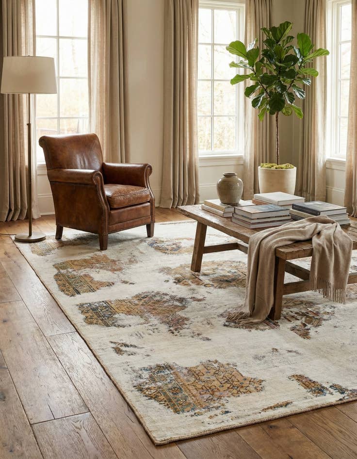 Detail image of 6' 3 x 9'  Hand Knotted Ultra Vintage Persian Wool Rug