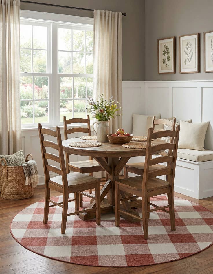 Detail image of 7' 10 x 7' 10  Washable Checkered Indoor / Outdoor Round Rug