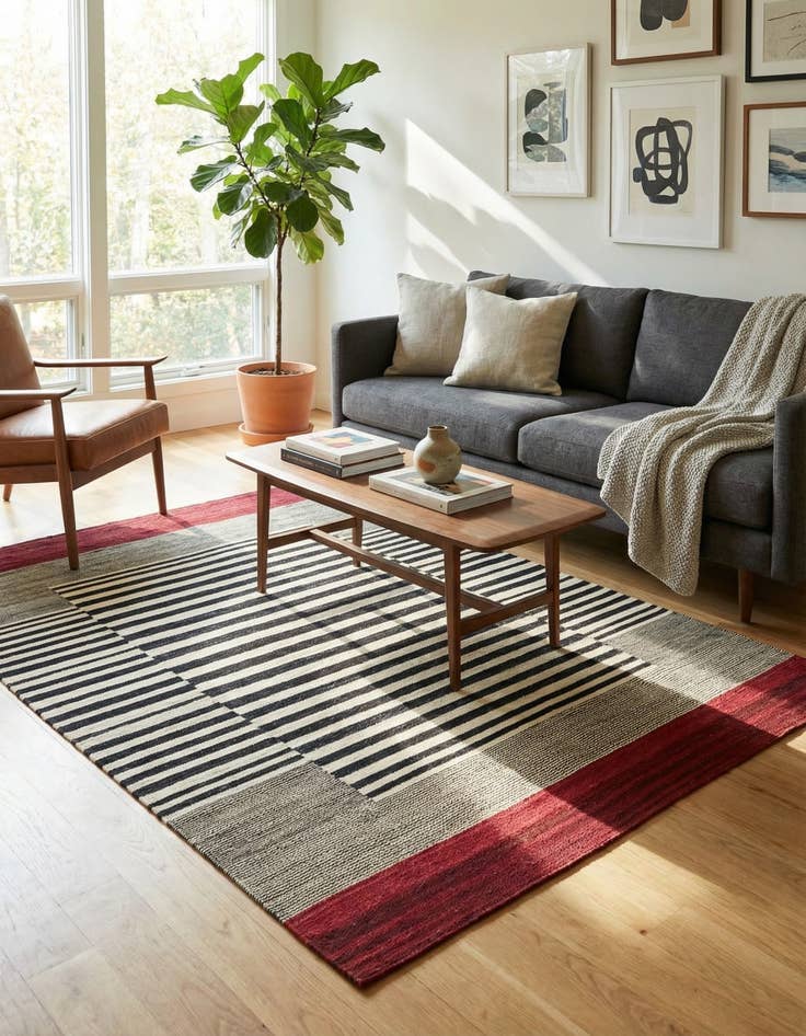 Detail image of  4' 2 x 5' 10  Hand Woven Kilim Modern Wool Rug