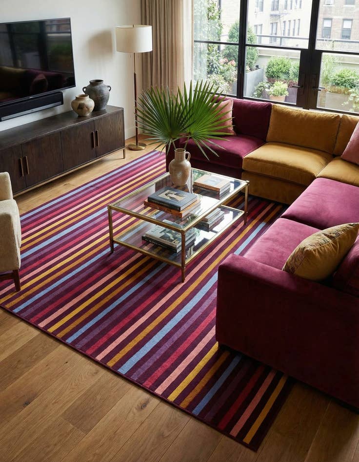 Detail image of 10' x 10' Easy-Clean Striped Indoor / Outdoor Square Rug