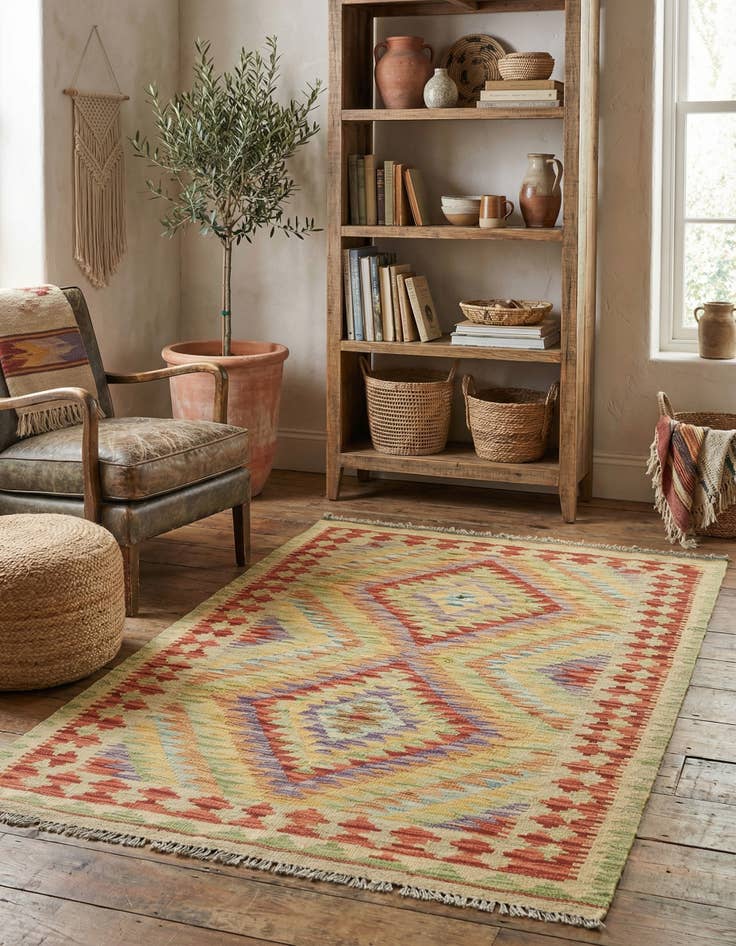 Detail image of 2' 9 x 4' 5  Hand Woven Kilim Maymana Wool Rug