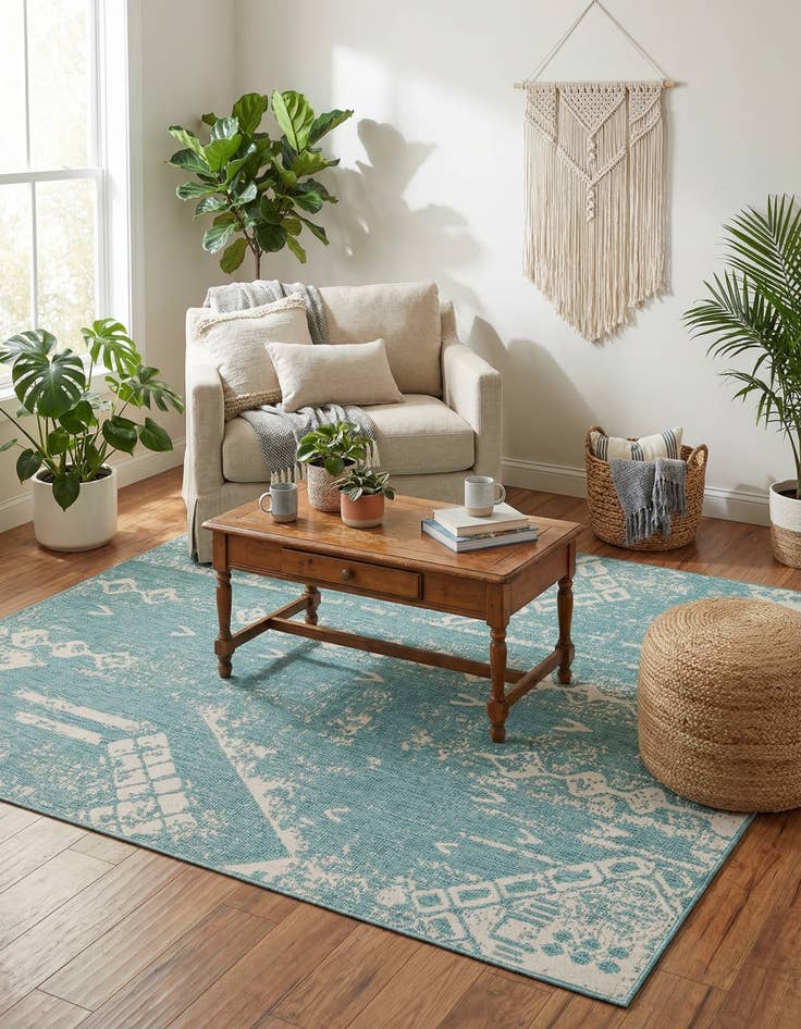 Detail image of 7' x 10'  Washable Bohemian Indoor / Outdoor Rug