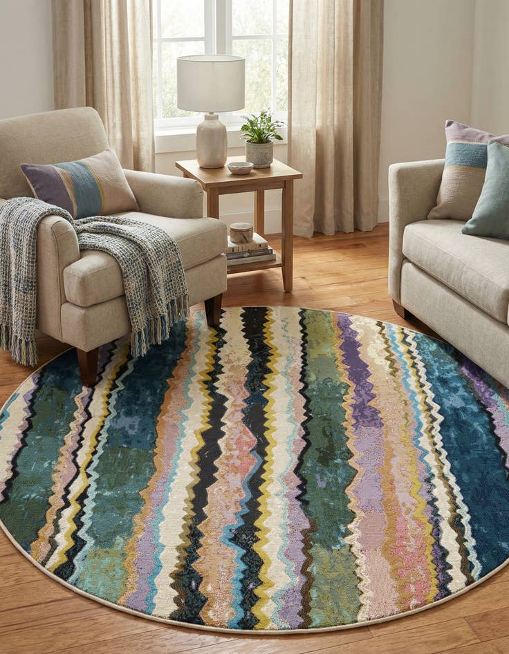 Detail image of  5' x 5'  Washable Modern Indoor / Outdoor Round Rug