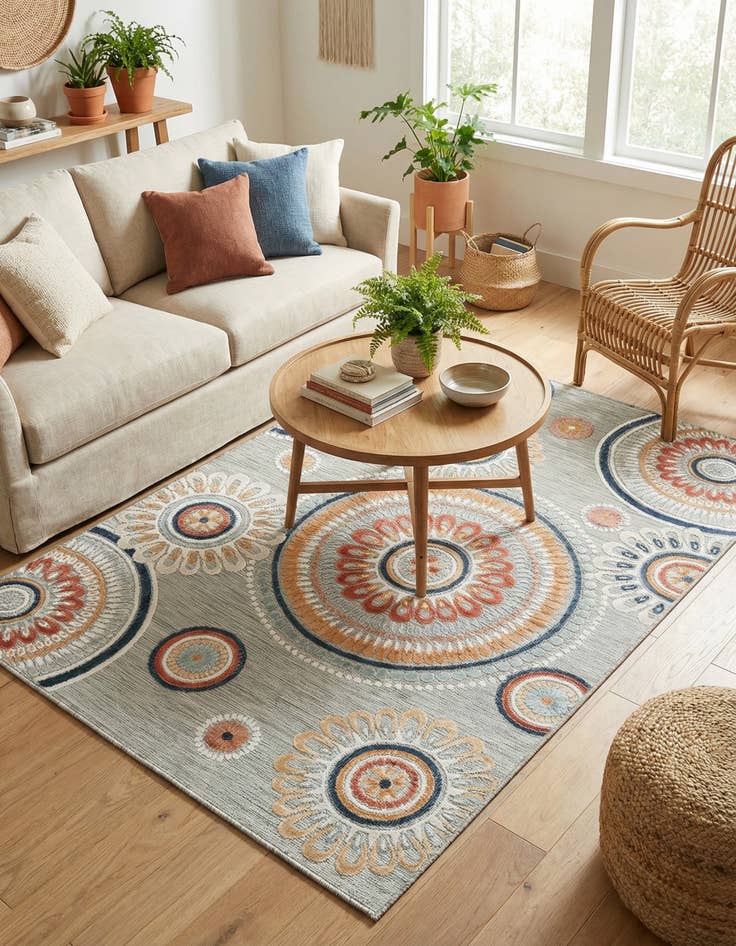 Detail image of 5' 2 x 8'  Washable Botanical Indoor / Outdoor Rug