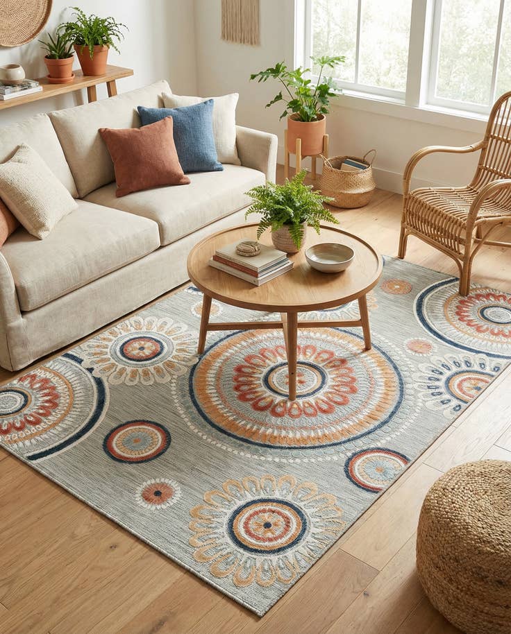 Detail image of 5' 2 x 8' Easy-Clean Botanical Indoor / Outdoor Rug