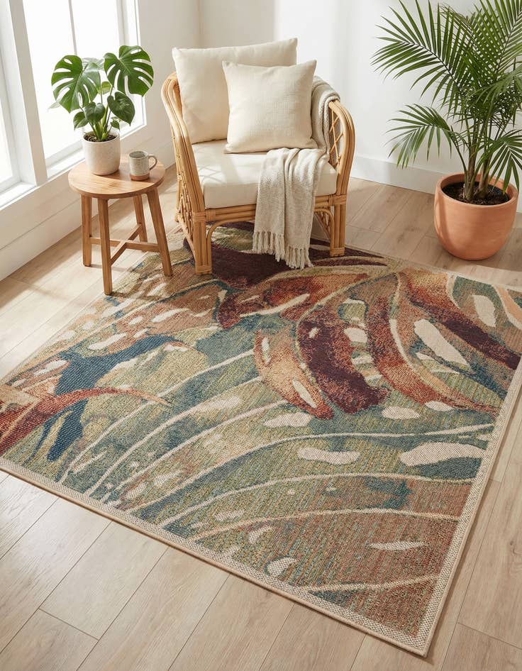 Detail image of  5' 3 x 5' 3  Washable Baja Indoor / Outdoor Square Rug