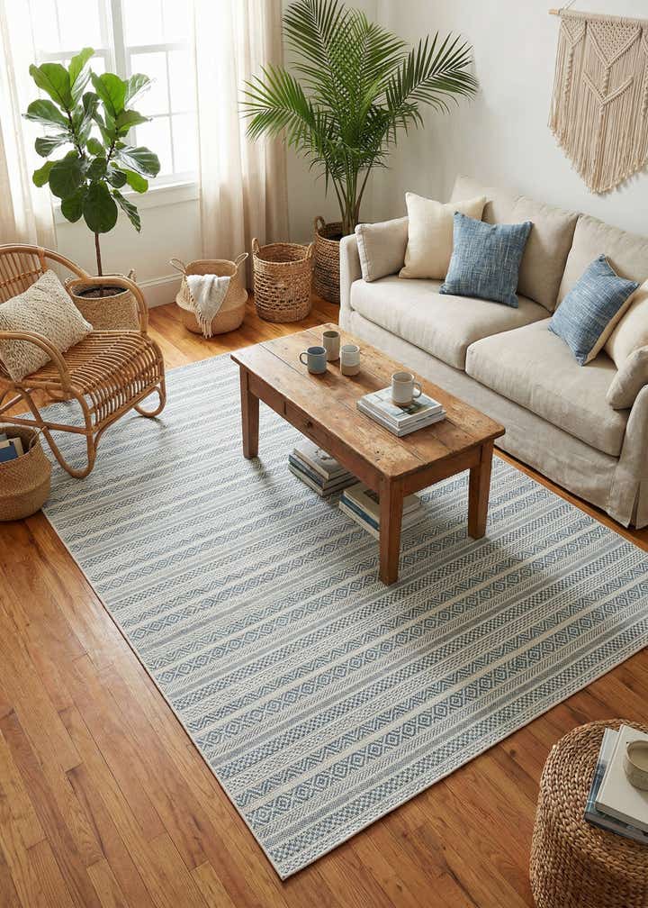 6' x 9' Easy-Clean Striped Indoor / Outdoor Rug