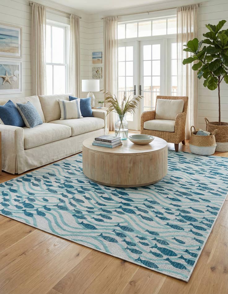 Detail image of  10' x 13'  Washable Coastal Indoor / Outdoor Rug