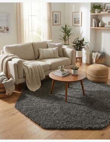 Dark Gray Everyday Shag Octagon Rug