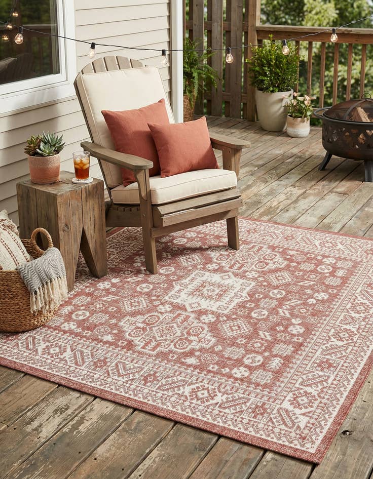 Detail image of  6' x 6'  Washable Aztec Indoor / Outdoor Square Rug