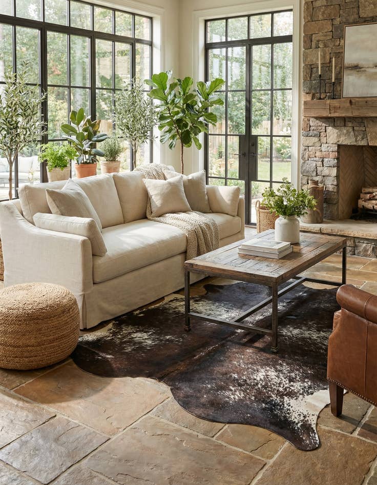 Detail image of 5' 7 x 6' 5 Cowhide Leather Rug