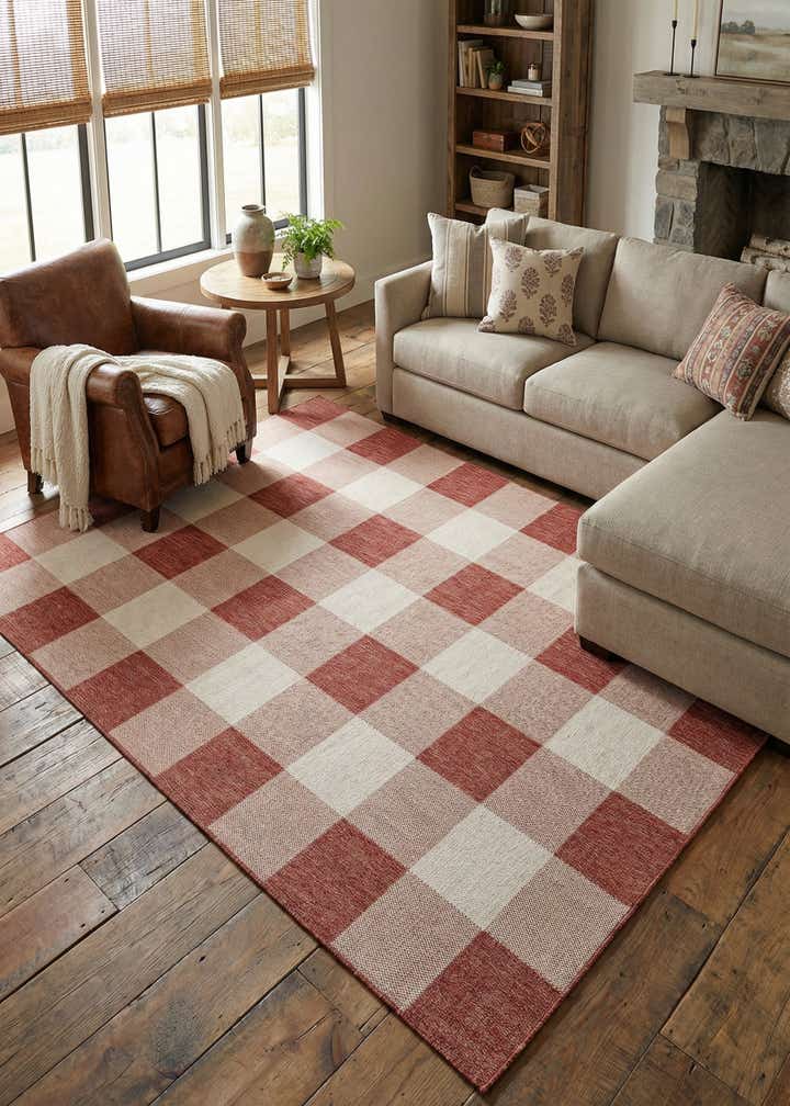 6' x 9' Easy-Clean Checkered Indoor / Outdoor Rug