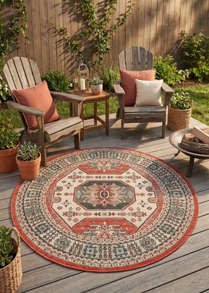 4' x 4' Easy-Clean Traditional Indoor / Outdoor Round Rug