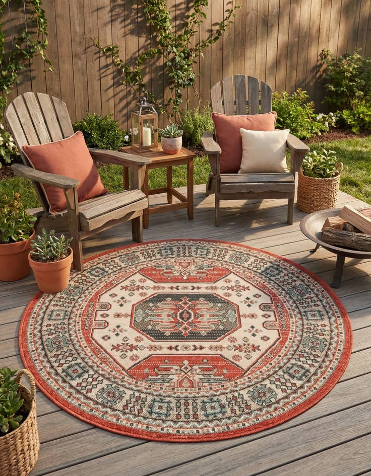 Detail image of 4' x 4' Easy-Clean Traditional Indoor / Outdoor Round Rug