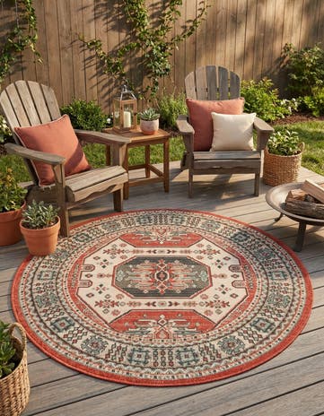 4' x 4' Easy-Clean Traditional Indoor / Outdoor Round Rug