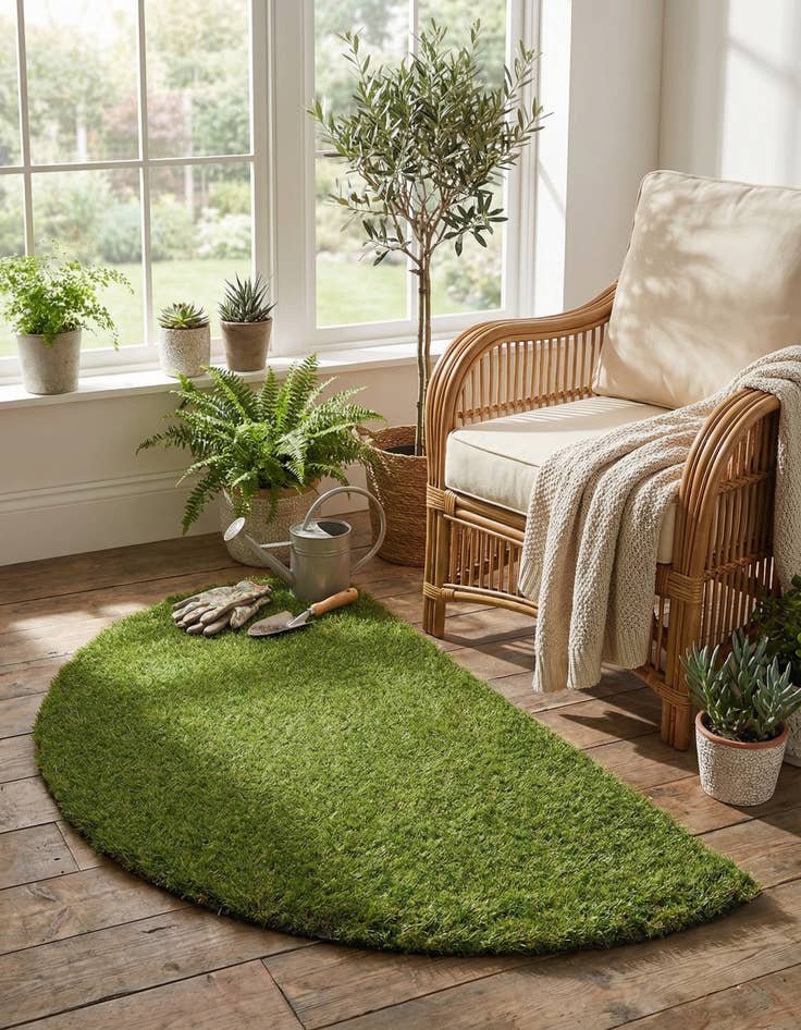 Detail image of 2' 2 x 3' 7  Washable Grass Indoor / Outdoor Hearth Rug