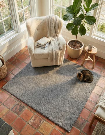 Gray Solid Frieze Square Rug
