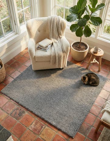 Gray Solid Frieze Square Rug