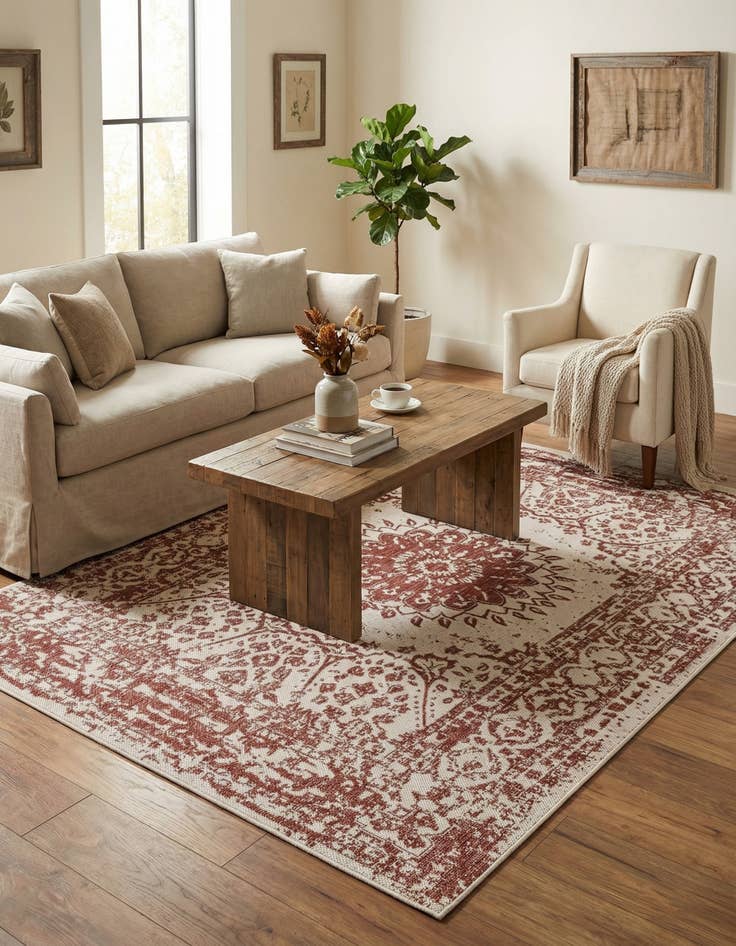 Detail image of  5' 3 x 8'  Washable Traditional Indoor / Outdoor Rug