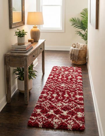 Burgundy Red Moroccan Trellis Shag Runner Rug
