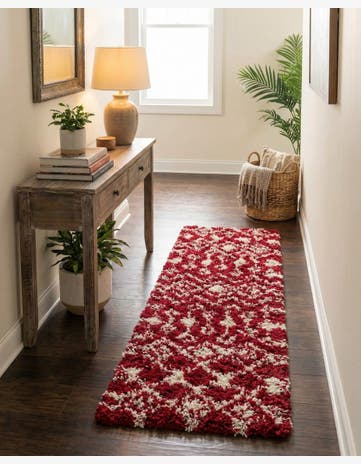 Burgundy Red Moroccan Trellis Shag Runner Rug