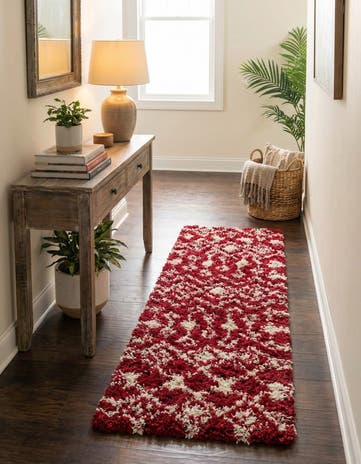 Burgundy Red Moroccan Trellis Shag Runner Rug