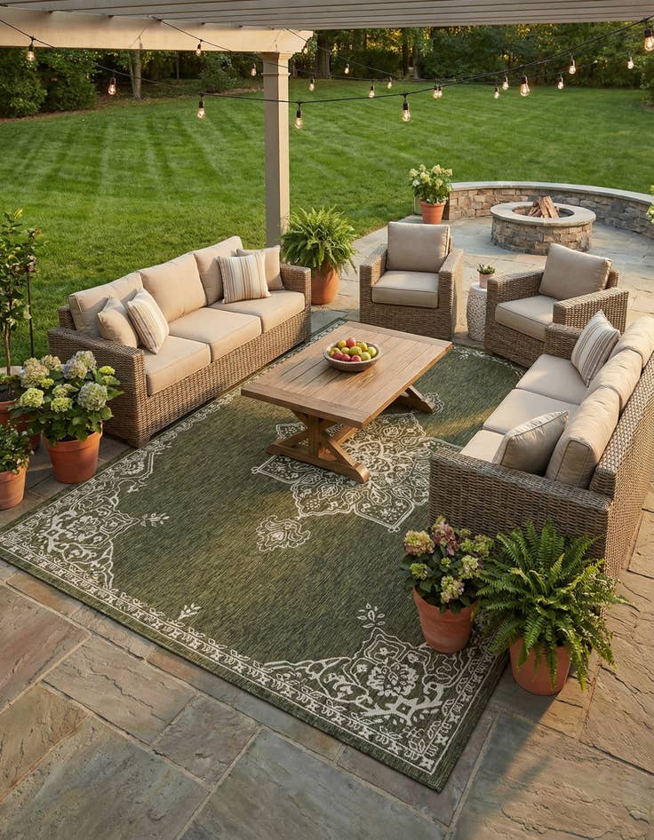 Detail image of 10' x 13'  Washable Traditional Indoor / Outdoor Rug