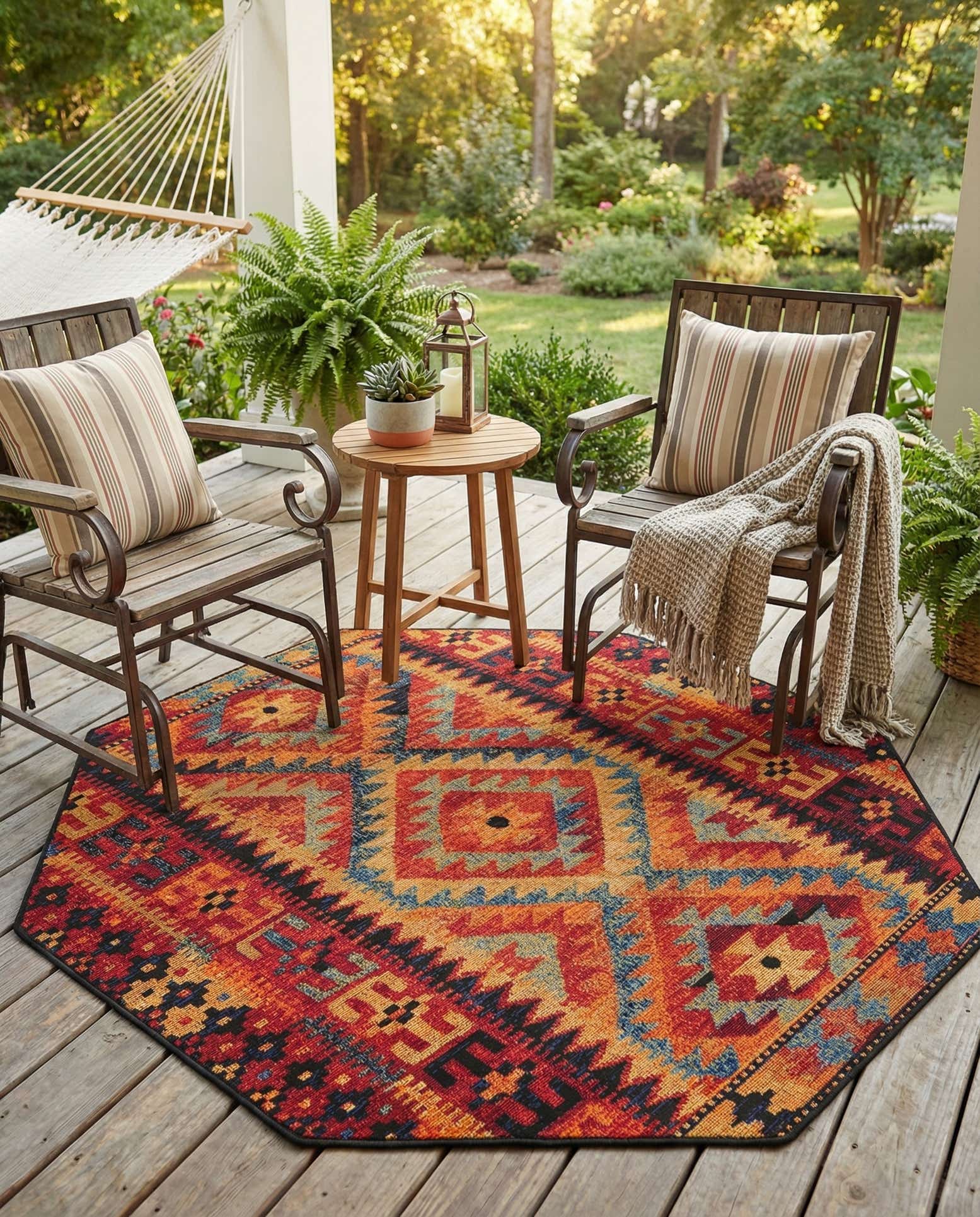 4' x 4' Easy-Clean Tribal Indoor / Outdoor Octagon Rug