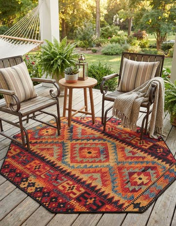 4' x 4' Easy-Clean Tribal Indoor / Outdoor Octagon Rug