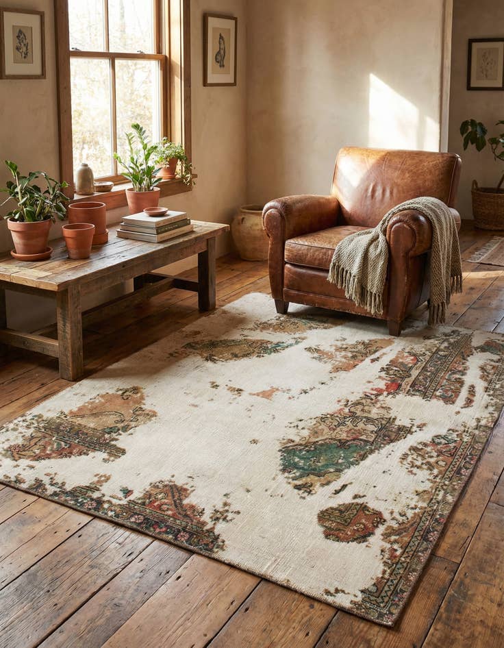 Detail image of 5' x 5' 10  Hand Knotted Ultra Vintage Persian Wool Square Rug