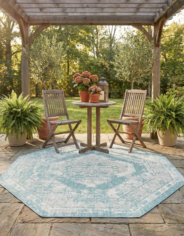Detail image of 7' 10 x 7' 10  Washable Traditional Indoor / Outdoor Octagon Rug