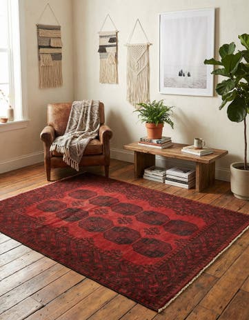 4' 9 x 6' 6 Hand Knotted Afghan Akhche Wool Rug