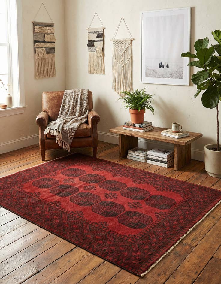 Detail image of 4' 9 x 6' 6  Hand Knotted Afghan Akhche Wool Rug