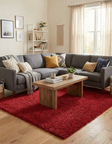 Cherry Red Solid Shag Square Rug