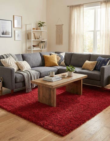 Cherry Red Solid Shag Square Rug