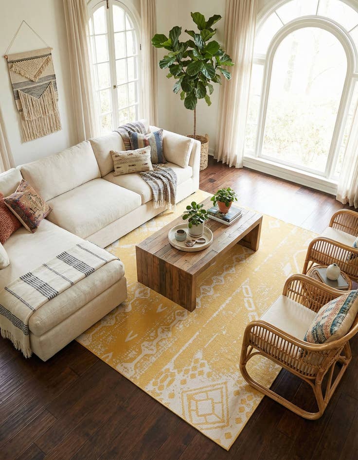 Detail image of  13' x 13'  Washable Bohemian Indoor / Outdoor Square Rug