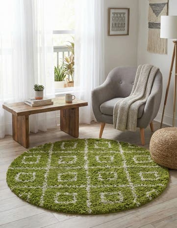 Green Lattice Shag Round Rug