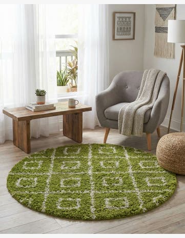 Green Trellis Shag Round Rug