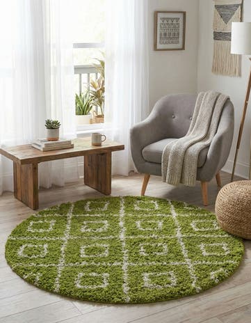 Green Lattice Shag Round Rug