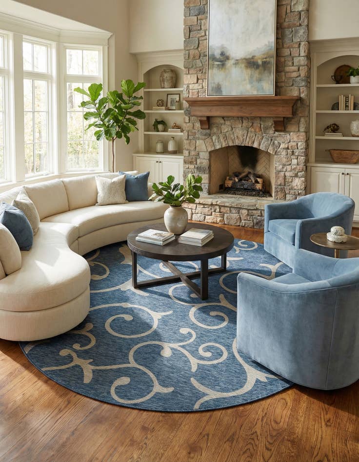 Detail image of  13' x 13'  Washable Botanical Indoor / Outdoor Round Rug