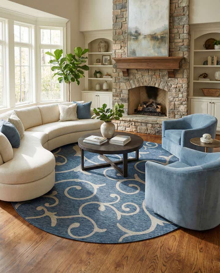 13' x 13' Easy-Clean Botanical Indoor / Outdoor Round Rug