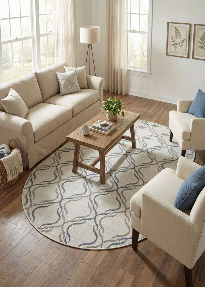 5' 3 x 8' Easy-Clean Trellis Indoor / Outdoor Oval Rug
