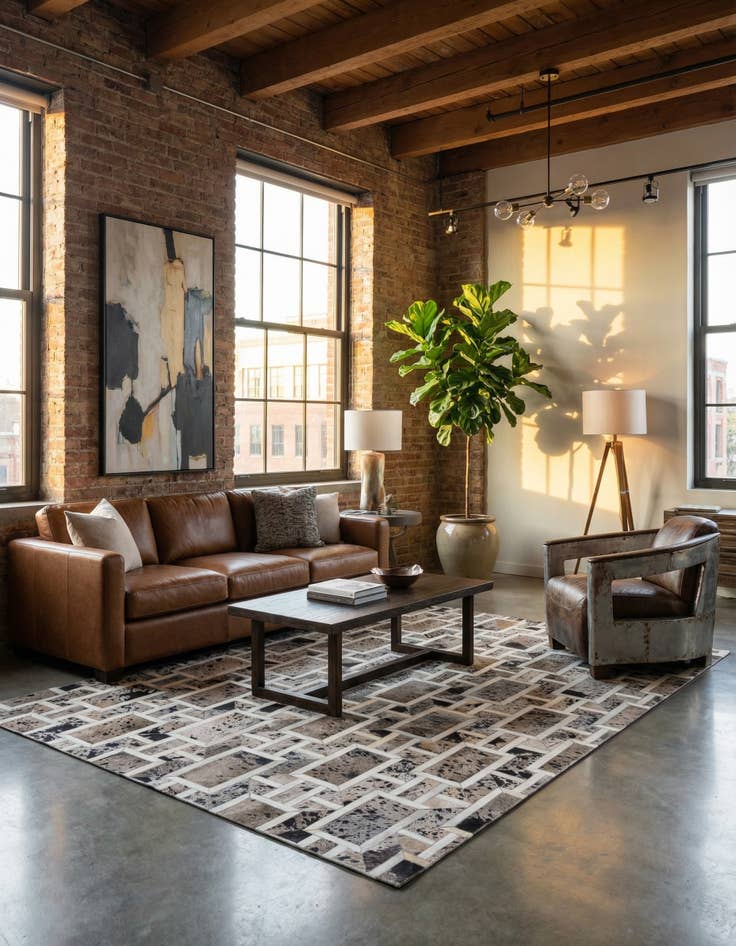 Detail image of 4' 11 x 8' Cowhide Stocks Rug